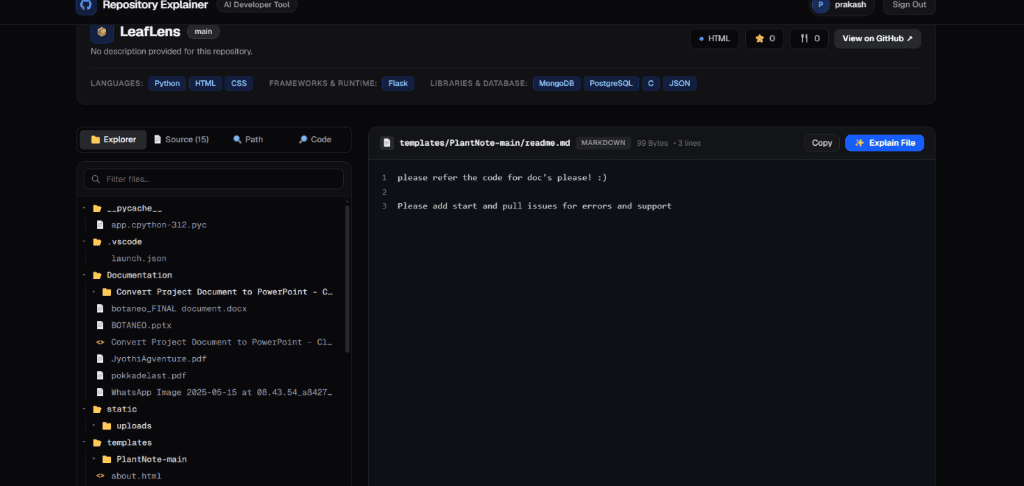 GitHub Repository Explainer screenshot 2